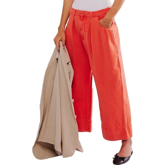 Free People Sweet Talk Chino Pants in Red Mango women size 4 NWOT - Picture 1 of 14